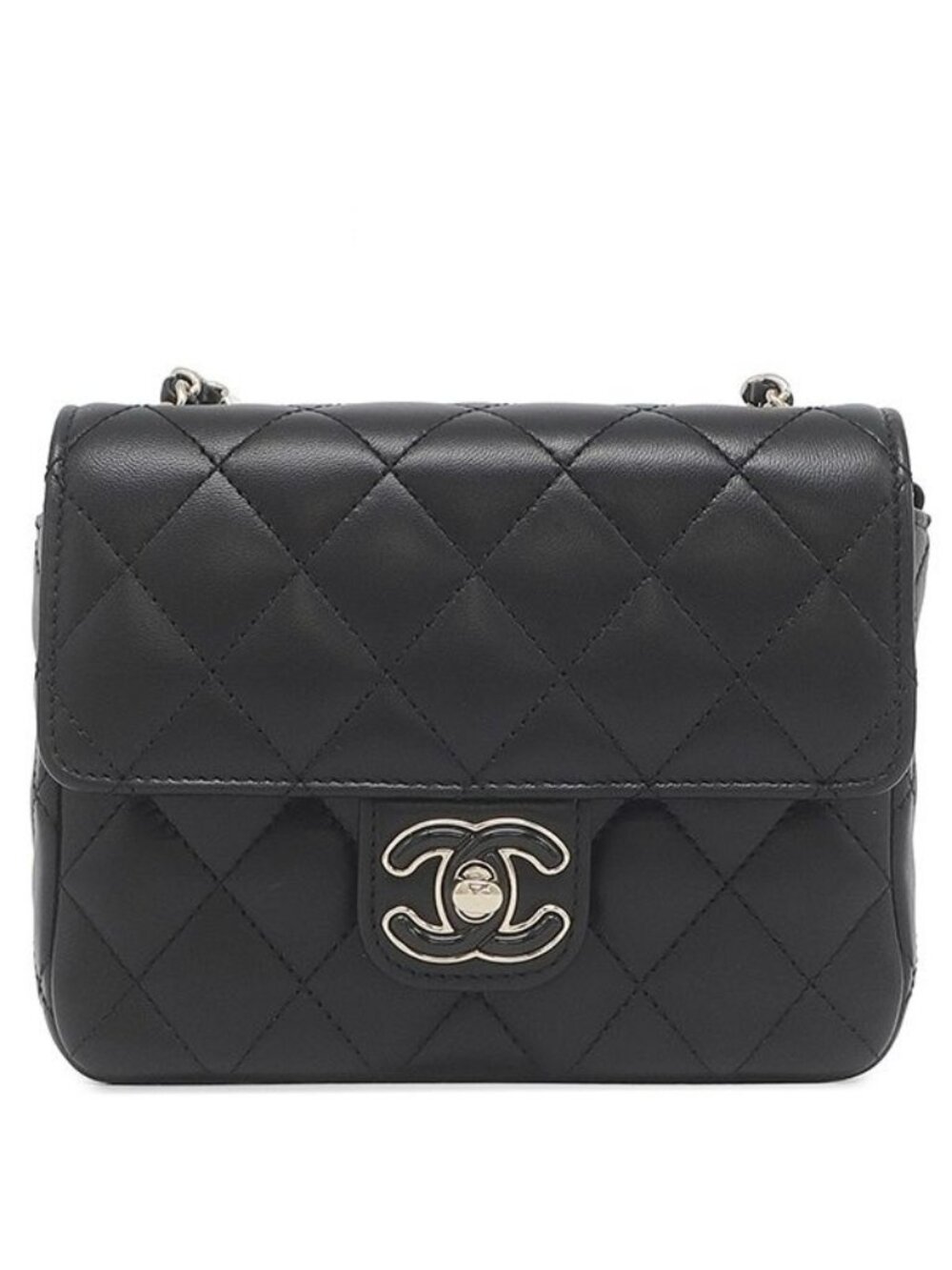 Chanel Shoulder Bag Mini Flap Lambskin Black Gold CC Logo